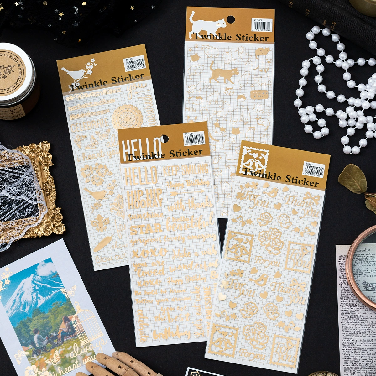 Винтажные позолоченные наклейки Новогодние украшения золотые наклейки ручной счет ПВХ кошачий рай английские буквы сад 4 варианта