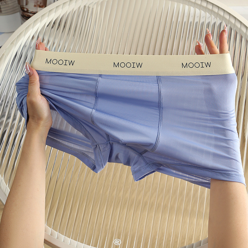 Ropa interior de seda de hielo para hombre, antibacteriano, pantalones de cuatro esquinas para hombre, ropa interior bóxer transpirable para adolescentes delgada de verano, hombres