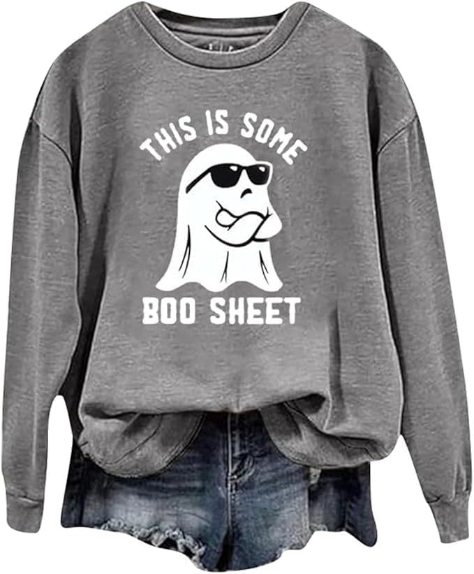 Cráneo humano Impresión digital cuello redondo suéter de Halloween 2023 estación independiente suministro ropa las mujeres