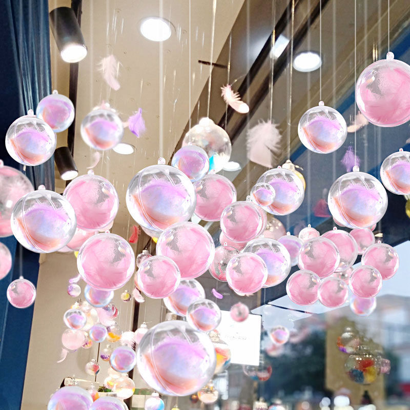 店铺布置透明球创意空心塑料橱窗屋顶吊顶天花板羽毛挂饰装饰吊球|ru
