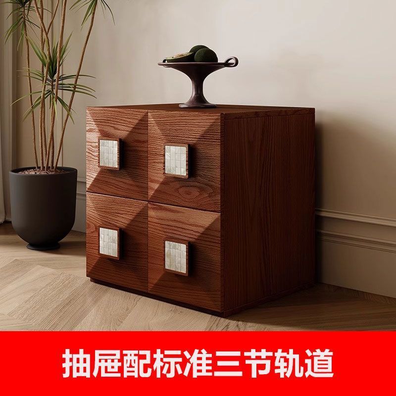 中古风实木床头柜法式复古家用落地柜多功能组合柜整装床边收纳柜|undefined
