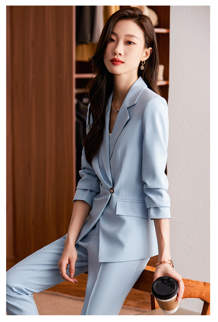 ​​Women's Blue Slim Fit Professional Suit Set - Elegant Blazer & Pants For Office & Formal Occasions​​_voghion.com