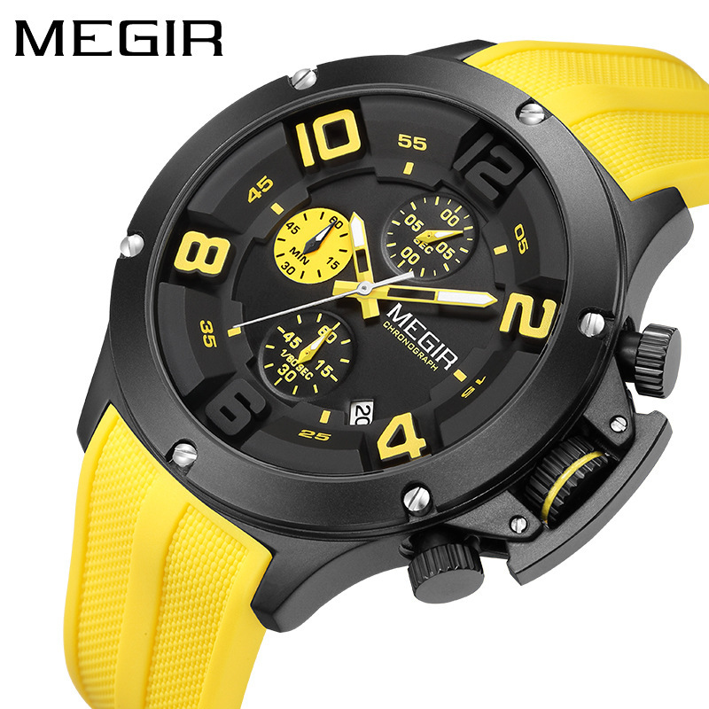 Megir Men's Watch Multi-Function Chronograph Sports Quartz Watch Silicone Band Cross-Border Hot Model 8115