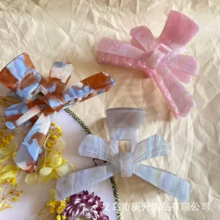 跨境可定制韩系立体蝴蝶结抓夹甜美后脑勺盘发鲨鱼夹新款发饰女
