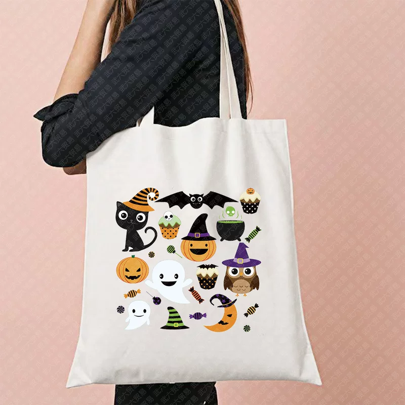 Shopping bag, handheld capacious one-shoulder bag, linen bag, halloween