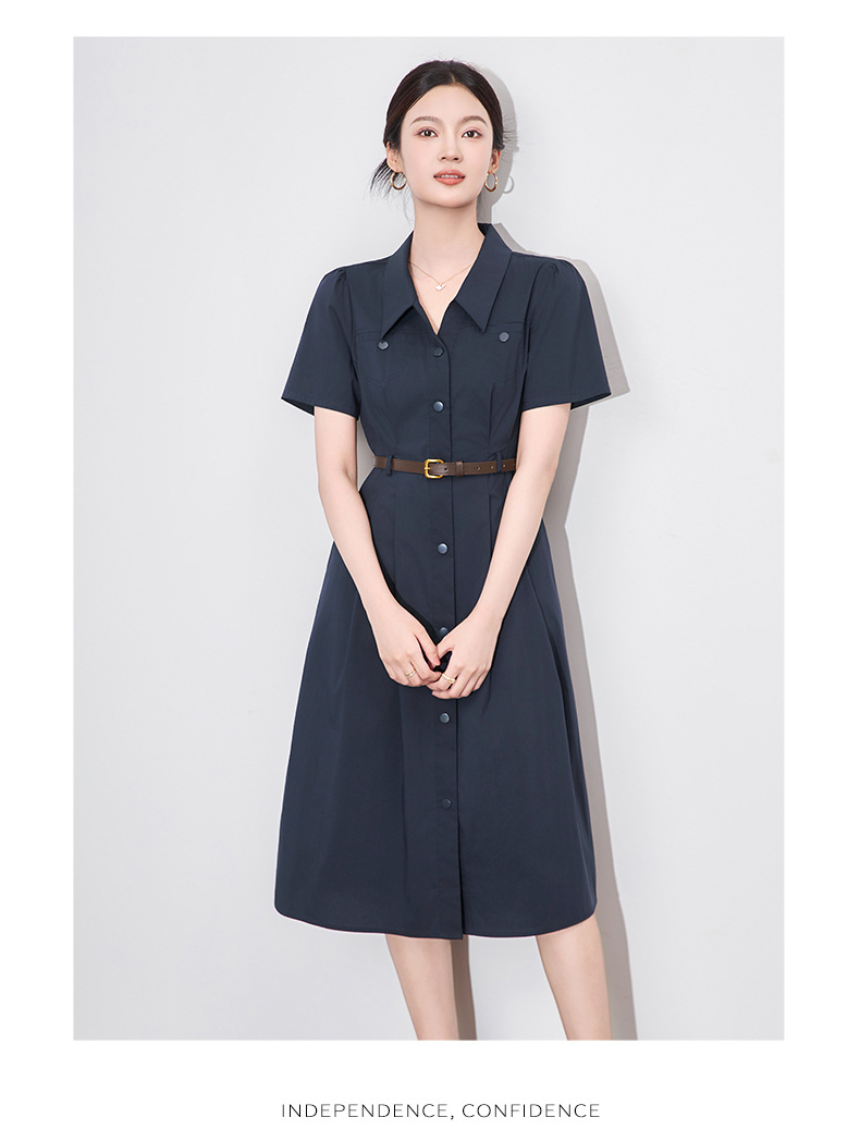 Váy liền kiểu áo sơ mi nữ cổ bẻ eo thon, dáng midi thanh lịch — Màu xanh navy chi tiết 12