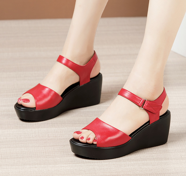 Dép sandal nữ đế xuồng da mềm gót 11 cm platform thời trang hè 2025 — Màu đen 11 cm, Màu đen, Màu trắng, Màu đỏ 11 cm chi tiết 11