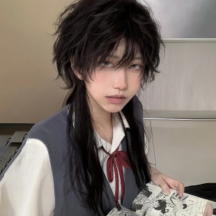 Cheng Ming Wig Male Jellyfish Head Tail Long Hair Black Brown Young Sense Air Bangs Simulation Fluffy Full Head Cover