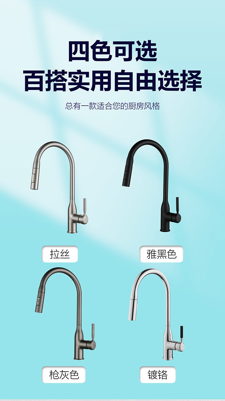 Guangdong gun gray pull-out kitchen cold and hot splash-proof faucet, all-copper kitchen sink telescopic faucet Application Scenario