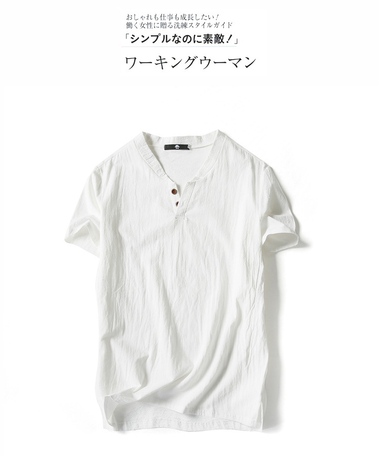 Regular Top Length T-shirt, Pullovers Tops Type Wholesale Men's Linen Casual Simple Style Solid Color Short Sleeve Men's T-shirt