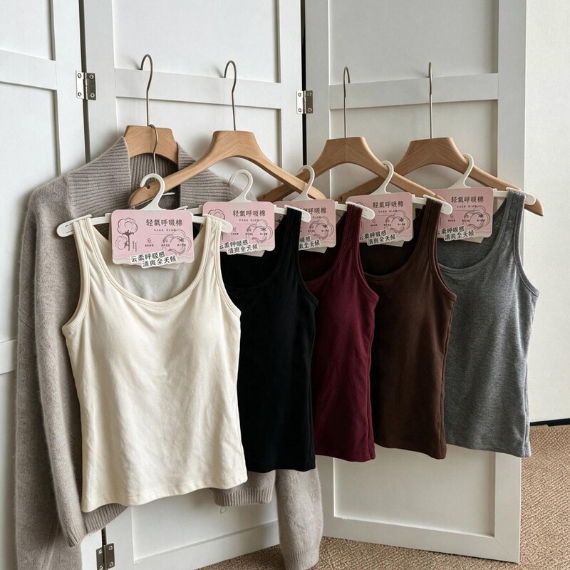 Early autumn square-neck, brushed fabric camisole with built-in bra, featuring a sexy lace back design, suitable for layering or wearing as an outer garment, new style for women Early autumn square-neck, brushed fabric camisole with built-in bra, featuring a sexy lace back design, suitable for layering or wearing as an outer garment, new style for women