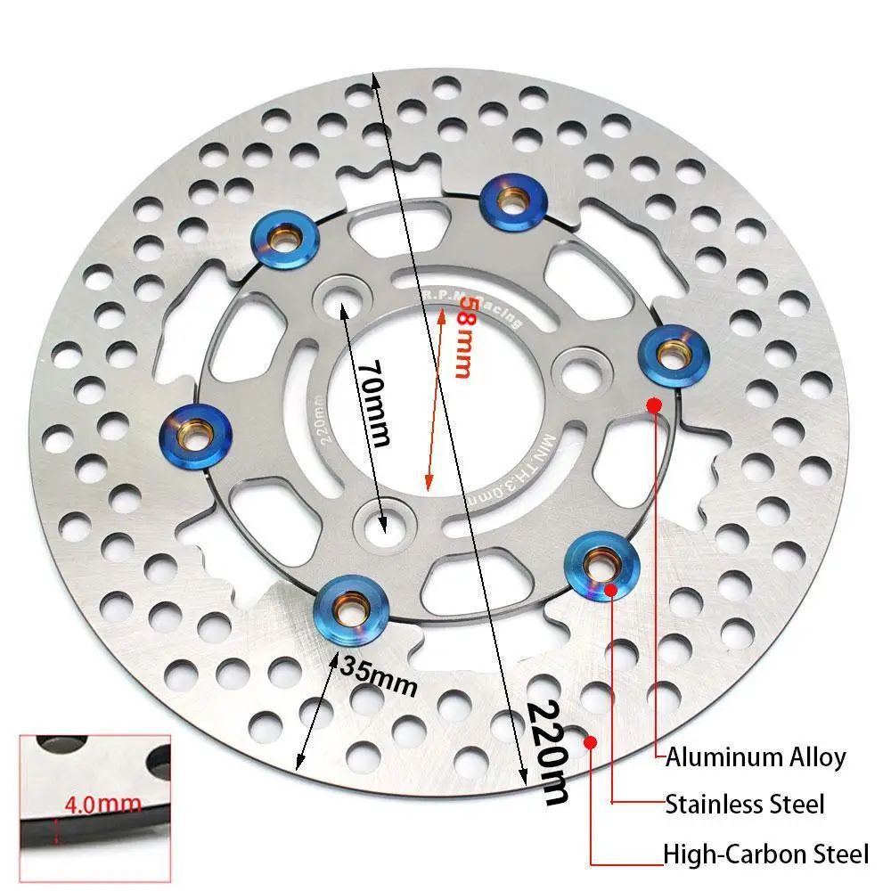 Motorcycle Electric Motorcycle Floating Brake Disc Colorful Ventilated Perforated Disc Brake Rotor 220*70mm Modified Brake Disc in Stock