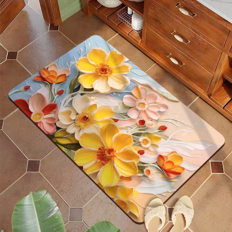 Green small flower flat household bathroom toilet absorbent diatom mud floor mat non-slip foot mat quick-drying naked eye 3D floor mat