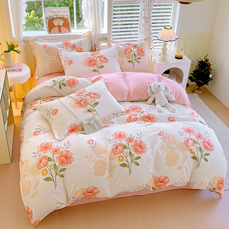 Simple wind bed four-piece sanding sheets student dormitory three-piece Water-washed cotton quilt cover skin-friendly quilt cover wholesale