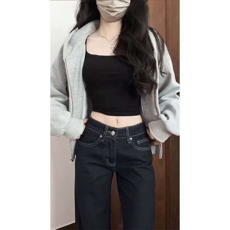 时尚设计感拉链连帽卫衣女2025春秋新款正肩修身显瘦开衫外套上衣|undefined