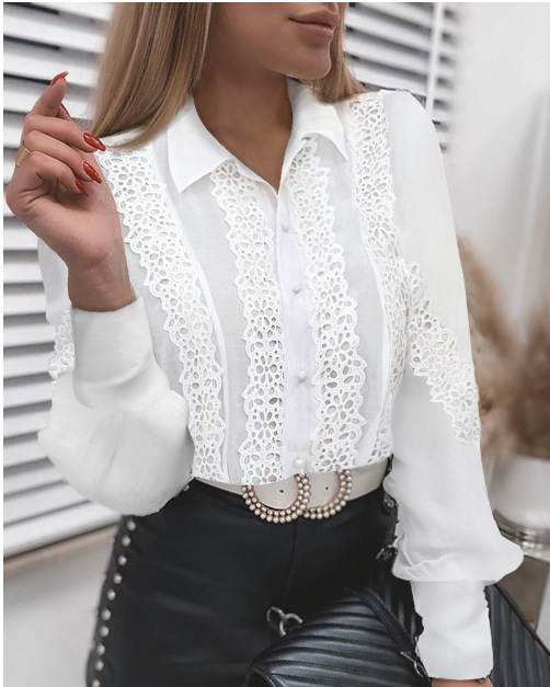 Women's Blouse Long Sleeve Blouses Lace Elegant Solid Color display picture 6