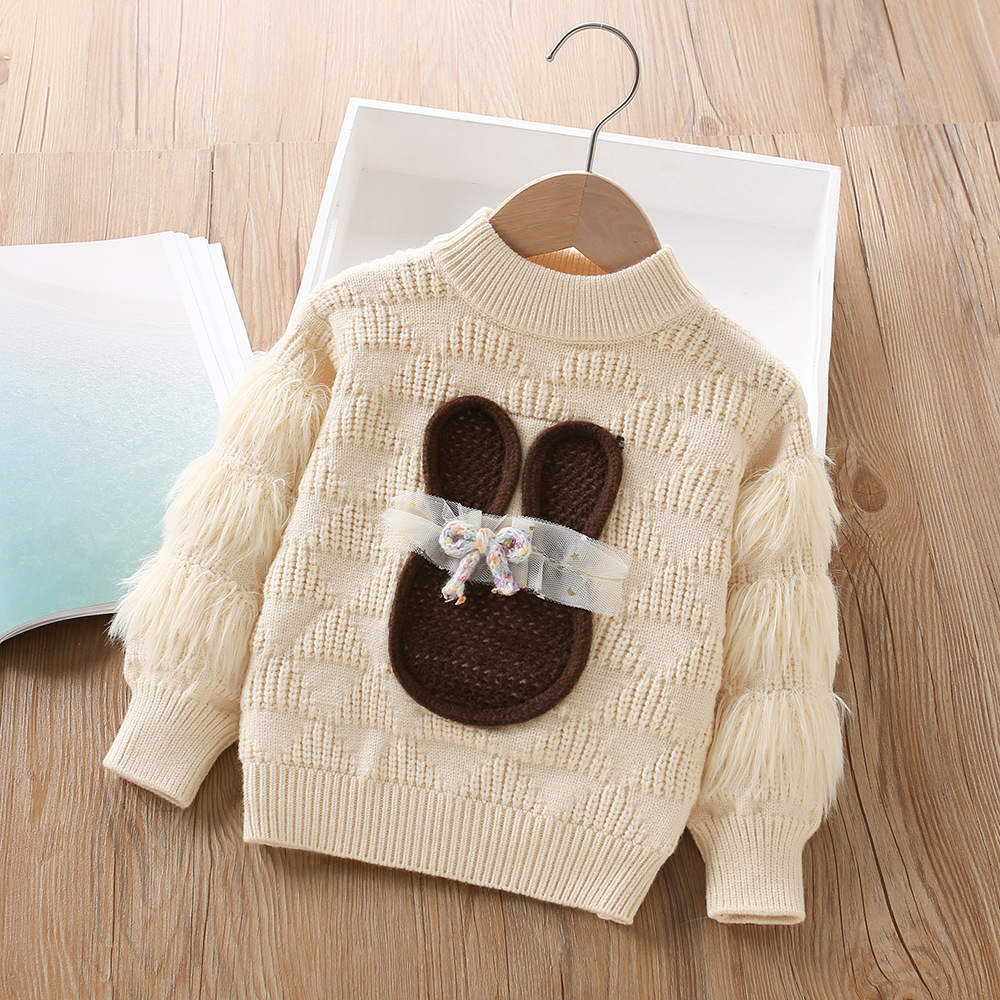Suéter de punto para niñas manga larga, estilo coreano cute – moda otoño-invierno 2024.