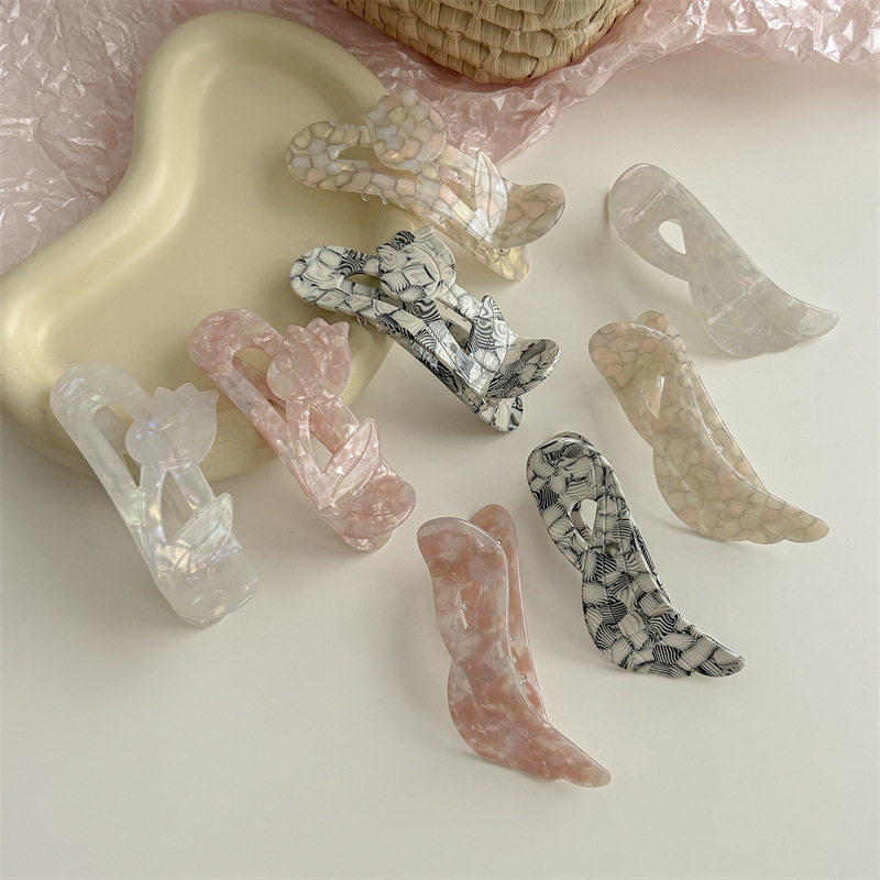 百搭~適合發量少的盤發鴨嘴夾 純醋酸材質！翅膀百合一字橫夾抓夾