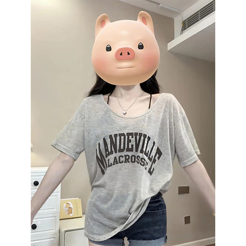 Plus Size Fat Girl American Retro Letter Print Short-Sleeved T-Shirt Women's Summer Loose Fit Covering the Flesh and Slimming Sun Protection Blouse Top