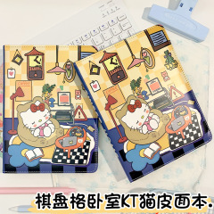 新款棋盘格卧室KT猫A5皮质笔记本全彩页皮面本日记本高颜值横线本
