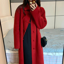 酒红色呢子大衣女2025秋冬新款高级感韩系赫本风气质加厚毛呢外套