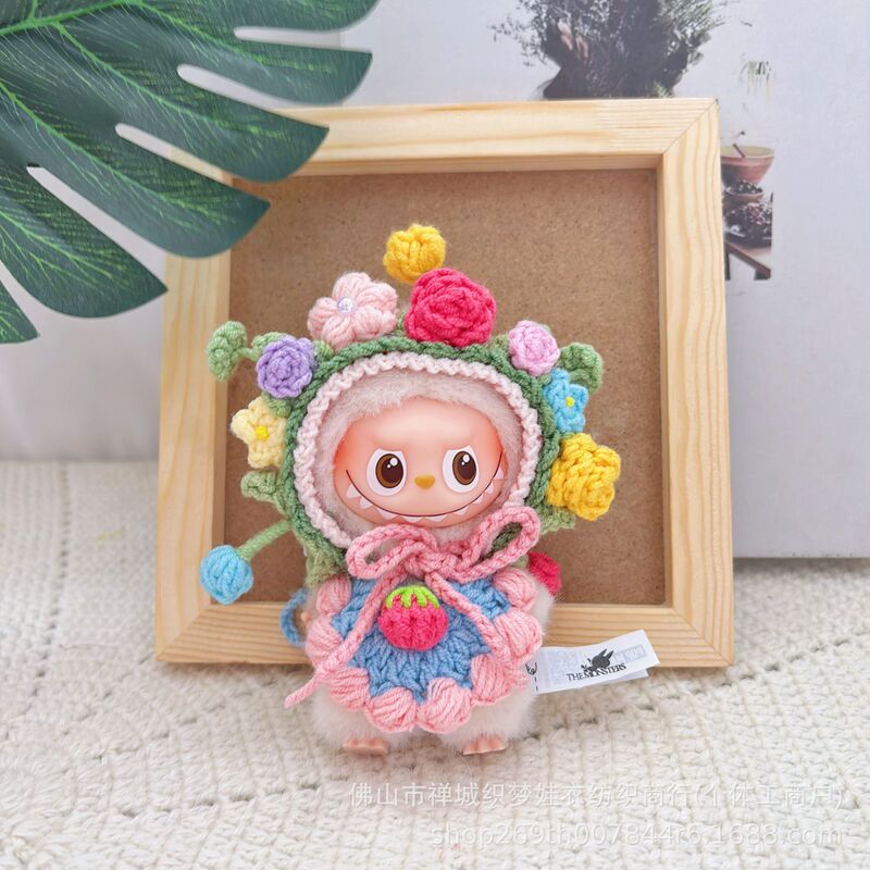 10cm Mini Labubu Clothes Fourth Generation Labubu 4Th Generation Doll Clothes Handmade Crochet Flower Hat Headwear Replacement