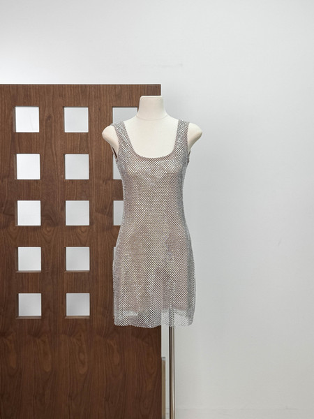 Oh Poll* Heavy Industry High-End Pure Desire Hot Diamond Suspender Dress Sexy U-Neck Exposed Backpack Hip Dress Long Skirt