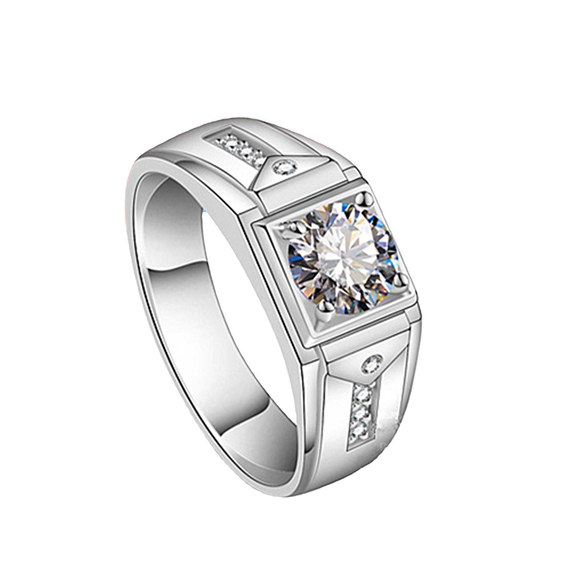 Korean Version New Business Dominant High-end Wide Band White Gold Plated Men's Diamond Ring Fashion Zircon_voghion.com
