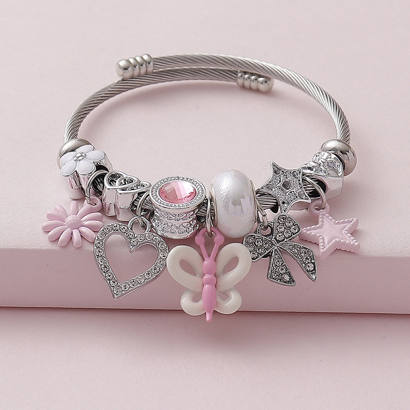 Dulce cool princesa viento rosa colgante mariposa ligero de tacones altos de diamante de ballet amor DIY brazalete abierto al por mayor
