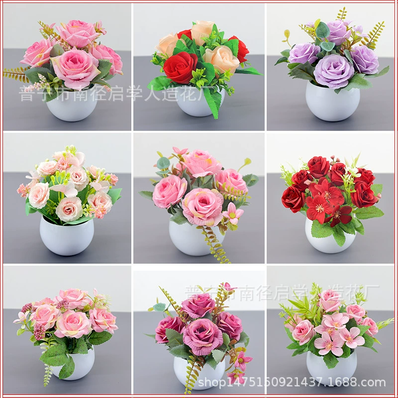 Букет оптом Моделирование розы в горшках растения украшения гостиная поддельные цветы зеленые растения бонсай настольные украшения цветы