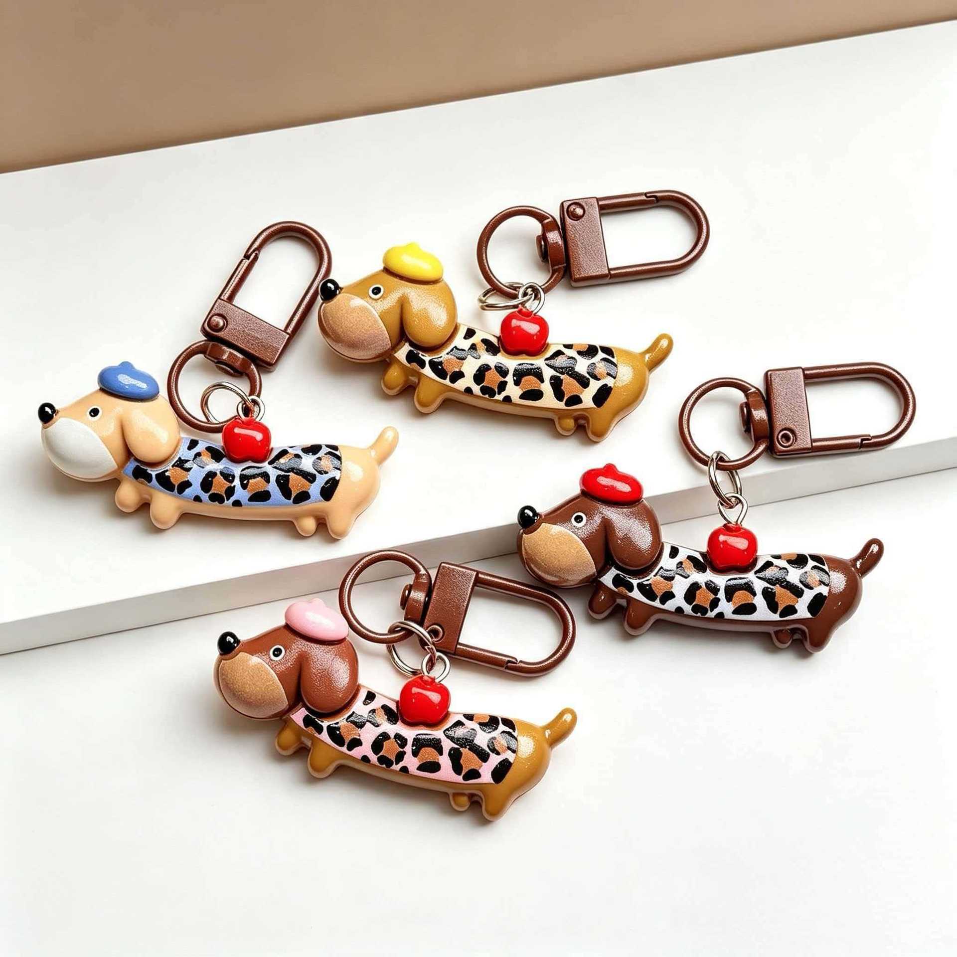 Creative Cute Cartoon Dachshund Dog Resin Keychain Vintage Student Pendant Gift for Friends and Couples