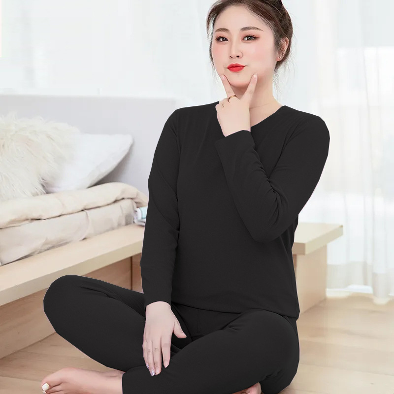 2025 invierno sin marcas de terciopelo calentamiento ropa interior pijamas para mujeres para aumentar el peso calentamiento base de cuello redondo conjunto de ropa para el hogar