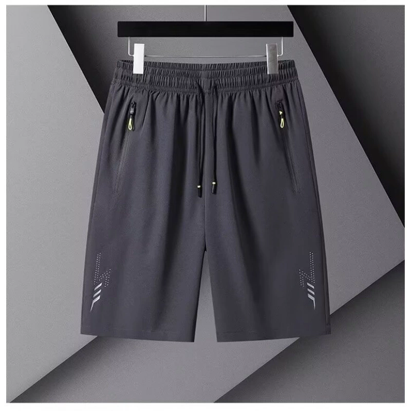 Шорты мужские летние из ледяного шелка для фитнеса, спортивные повседневные баскетбольные брюки, тонкие быстросохнущие дышащие брюки на пятимолекулярной молнии для бега