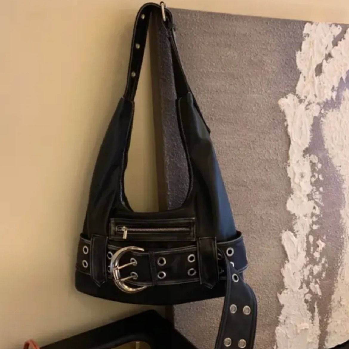 2025 New Sweet Cool Spicy Girl Black Commuter Tote Bag Retro Punk Motorcycle Shoulder Crossbody Bag For Women - Thumbnail 6
