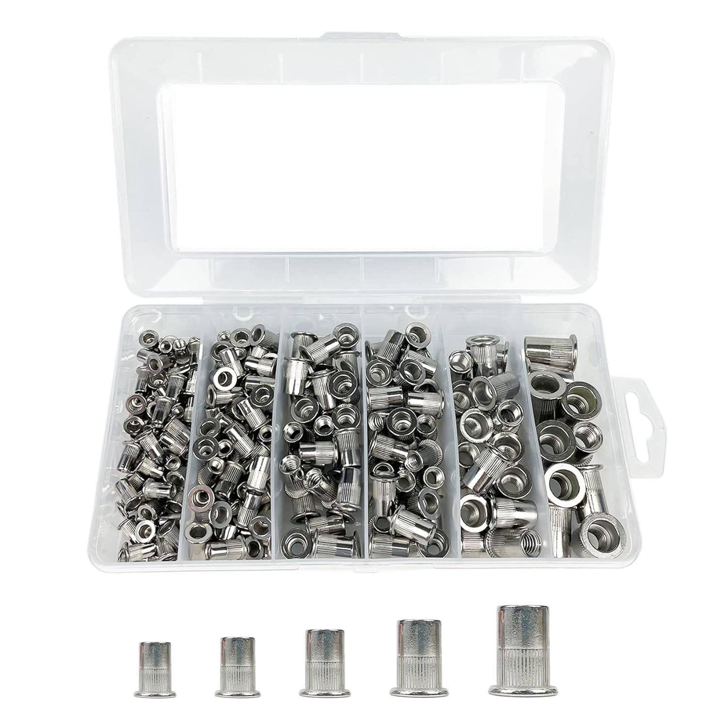 跨境批发228PCS盒装 英制5种尺寸 304不锈钢螺纹铆钉螺母组合套件