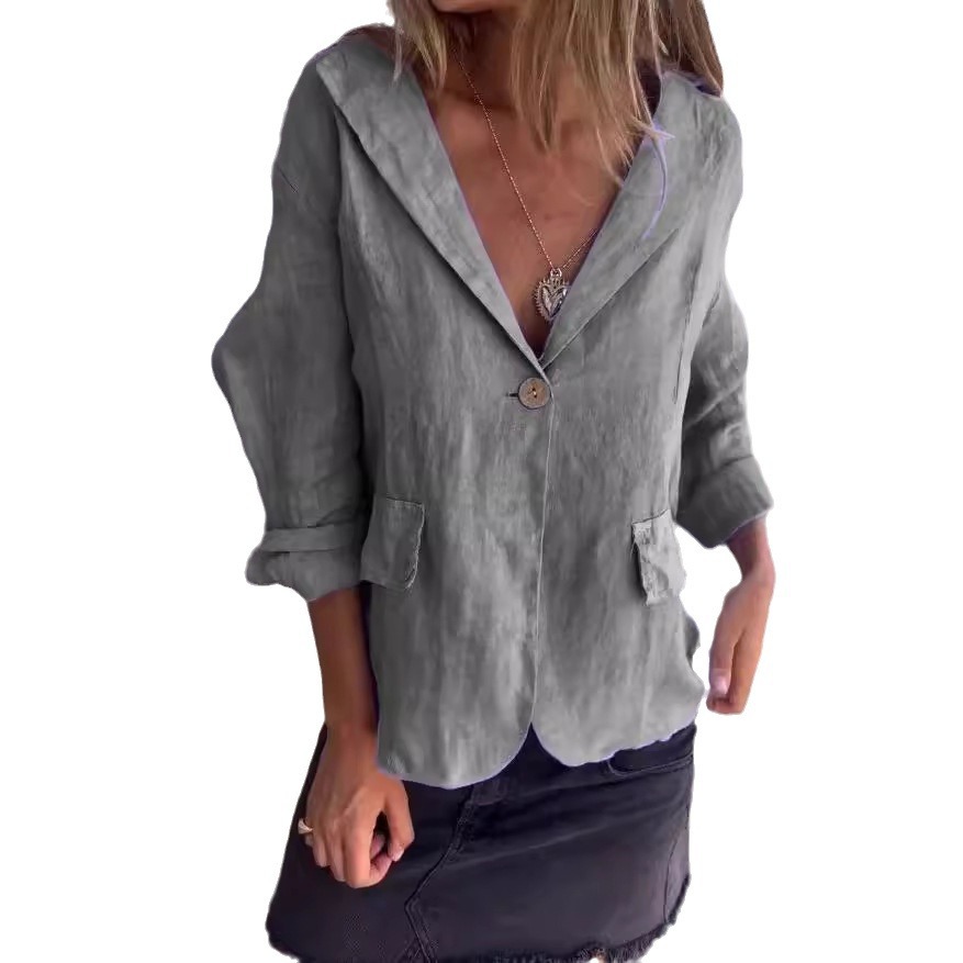 Early Autumn Literary And Artistic Large-Size Loose Cotton Linen Suit Collar With Buttoned Jacket For Women_ecoleips.com