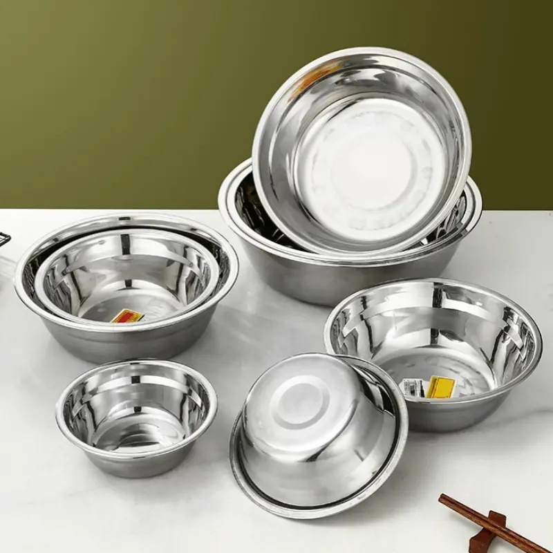 304 Stainless Steel Round Basin for Kitchen, Home, Commercial Use, Cafeteria, Fast Food, Soup Bowl, Thickened Cooking Basin, Washbasin, Noodle Basin, Rice Basin