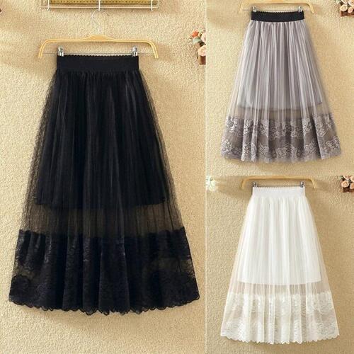 Spring and Summer New Lace Net Half-Skirt for Women, Medium-Length High-Waist Slimming Sheer Dress, A-Word Long Dress, Puffy, Wholesale 100 Pieces