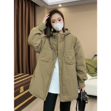轻薄棉服女秋冬新款欧韩货阔版衬衫式棉衣中长款夹棉连帽外套