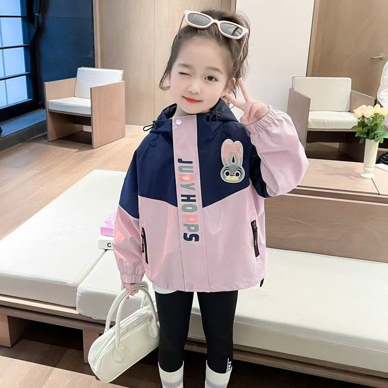Girls' Small, Medium, and Large Children's Jackets 2025 Spring and Autumn New Stylish Rabbit Hooded Windbreaker Autumn Cotton Coat