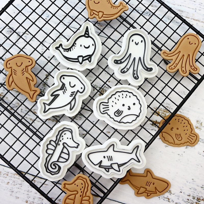 Moldes para galletas de vida marina, cangrejo, pulpo, delfín, para hornear, DIY, moldes 3D para cortar y prensar glaseado