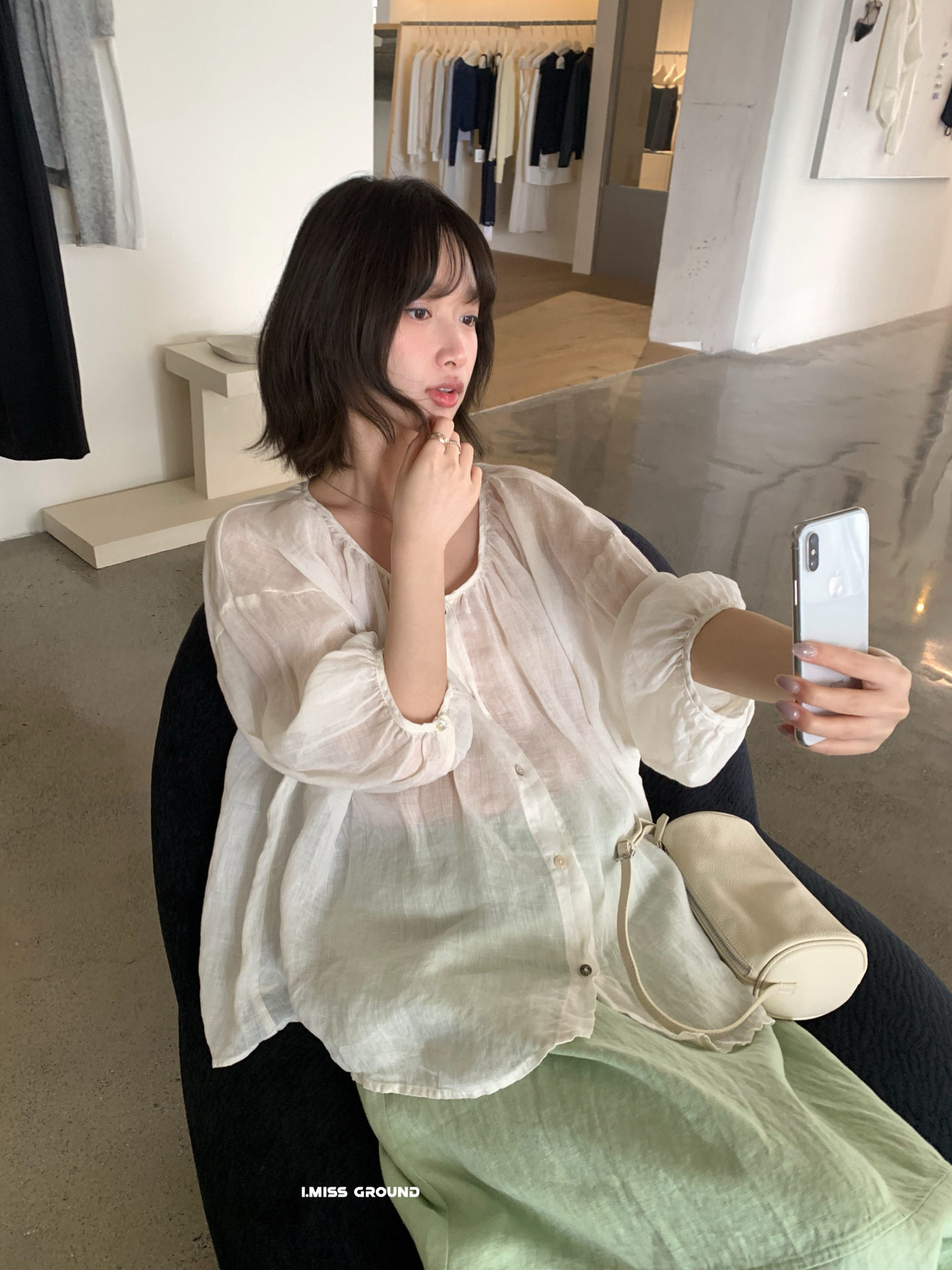 Áo sơ mi nữ linen tay lỡ phong cách Pháp i miss 2026 — xanh đậm, màu trắng, Bột cam, Vàng nhạtcolor chi tiết 21