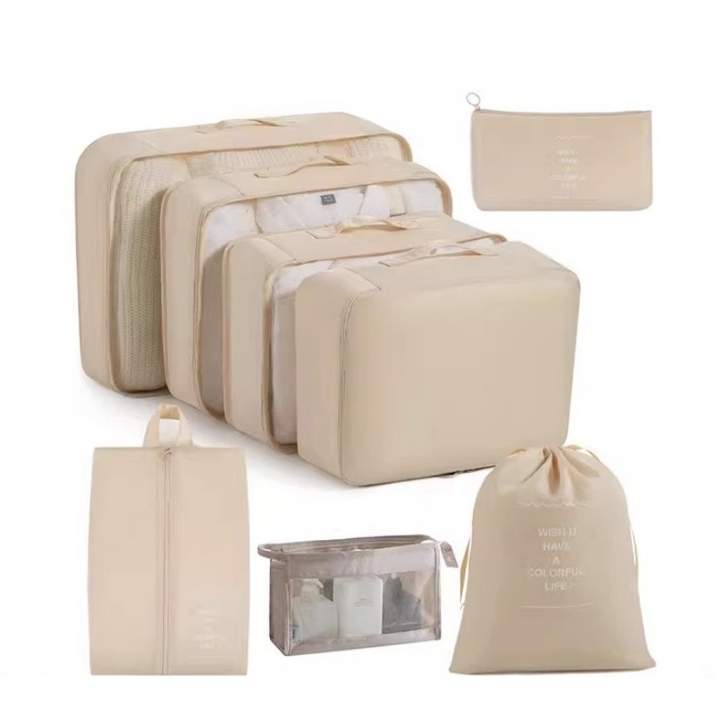 Juego de sarga de 7 piezas, equipaje, ropa, bolsa, bolsa de almacenamiento de gran capacidad, bolsa de lavado, bolsa de almacenamiento de viaje multiusos