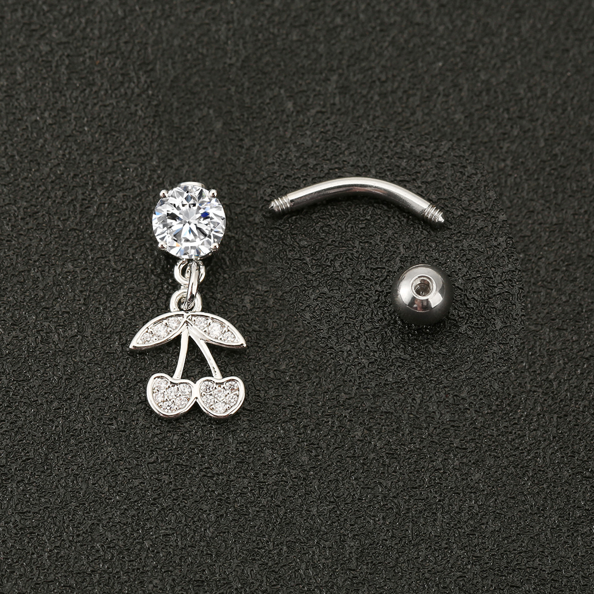 Cherry Shaped Navel Piercing With Diamonds For Women_voghion.com