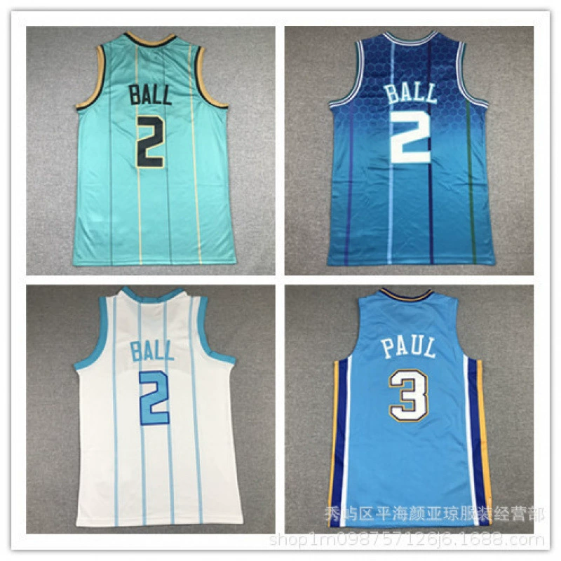 Вышитая баскетбольная форма с термопечатью Hornets № 2 Ball № 3 Paul экспортная трансграничная баскетбольная форма оптом