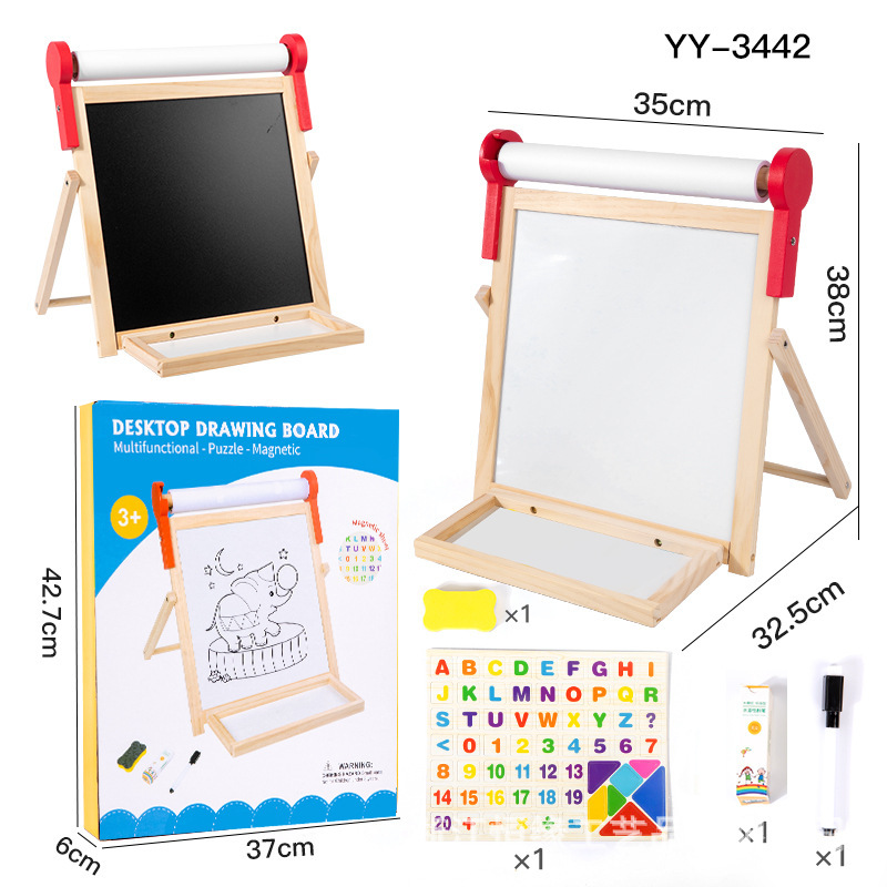 Fábrica de juguetes de madera de dos caras tablero de dibujo magnético de graffiti de educación temprana tablero de aprendizaje de cálculo de elevación tablero en blanco y negro
