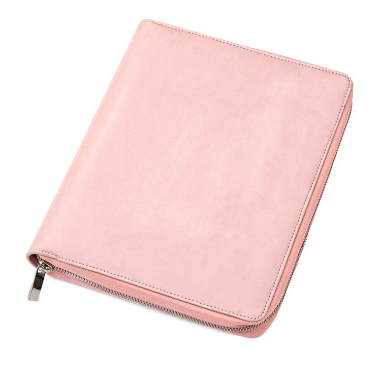 Girl's Pink A4 Folder Pu Leather 6-Ring Binder Cute Style with Card Slots Can Hold Tablet Computer