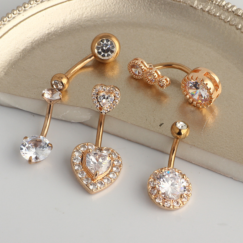 Heart Shape Rose Gold Navel Ring Stainless Steel Zircon Belly Button Ring Body Piercing Jewelry detail image 9