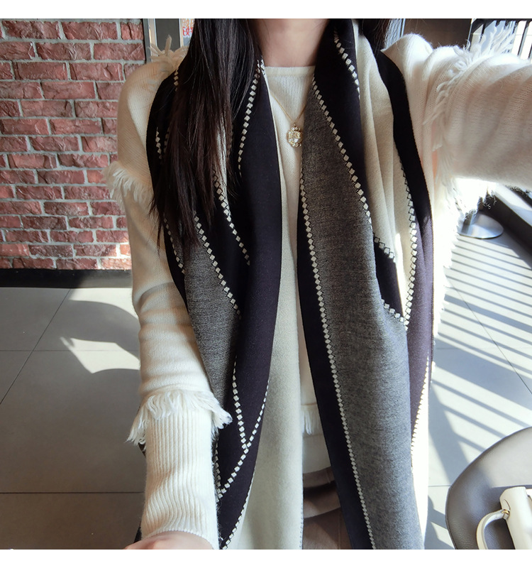 350g Weight Scarf Classification Women's Simple Style Color Block Imitation Cashmere Scarf
