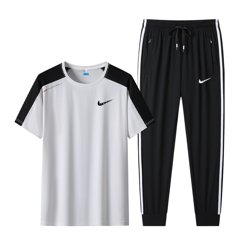 Summer Men's Running Quick-Drying Sports Ice Silk Suit Men's Summer Quick-Drying Clothing Long Pants Short-Sleeved Sportswear Summer Men's Running Quick-Drying Sports Ice Silk Suit Men's Summer Quick-Drying Clothing Long Pants Short-Sleeved Sportswear